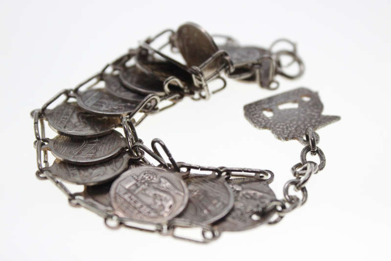 Bracelet - Vintage Silver Tone Venice Stamped Coin Bracelet - ML2461