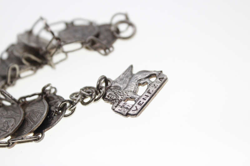 Bracelet - Vintage Silver Tone Venice Stamped Coin Bracelet - ML2461