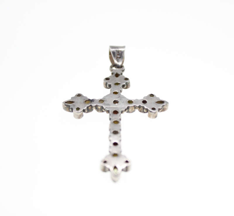 Cross - Vintage 925 Silver Large Multi Coloured Stones Cross - ML2464