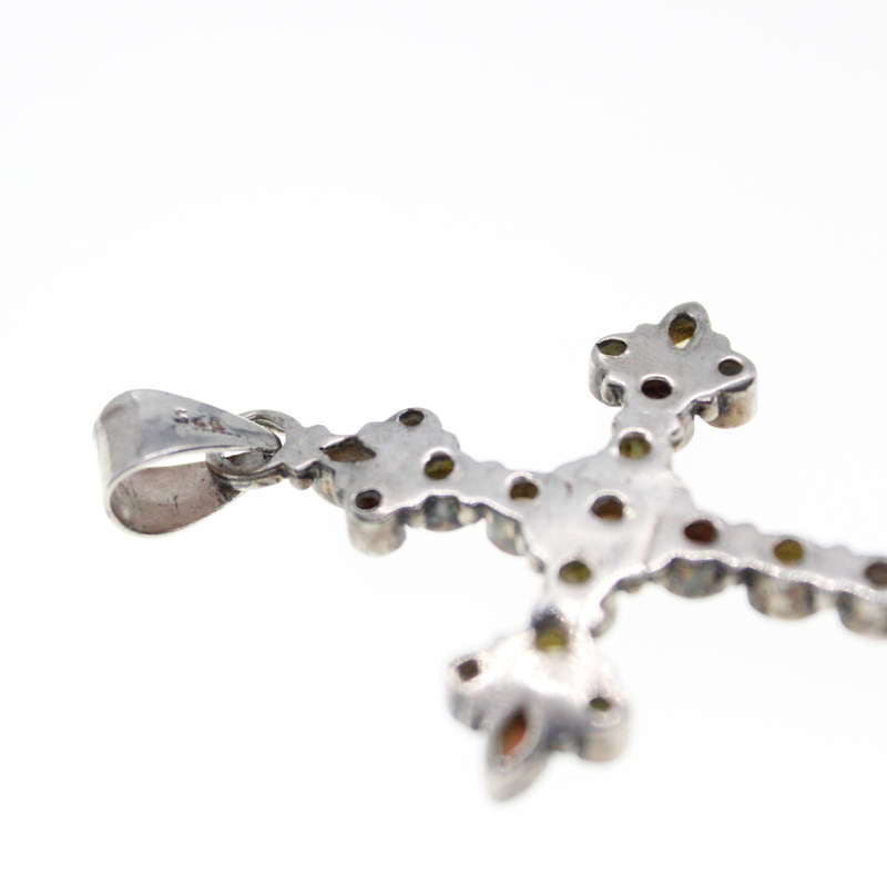 Cross - Vintage 925 Silver Large Multi Coloured Stones Cross - ML2464
