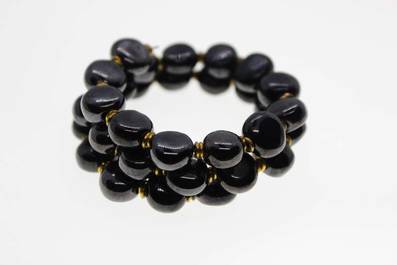 Bracelet - Vintage Gold Tone Black Chalcedony Triple Wrap Bracelet - ML2475