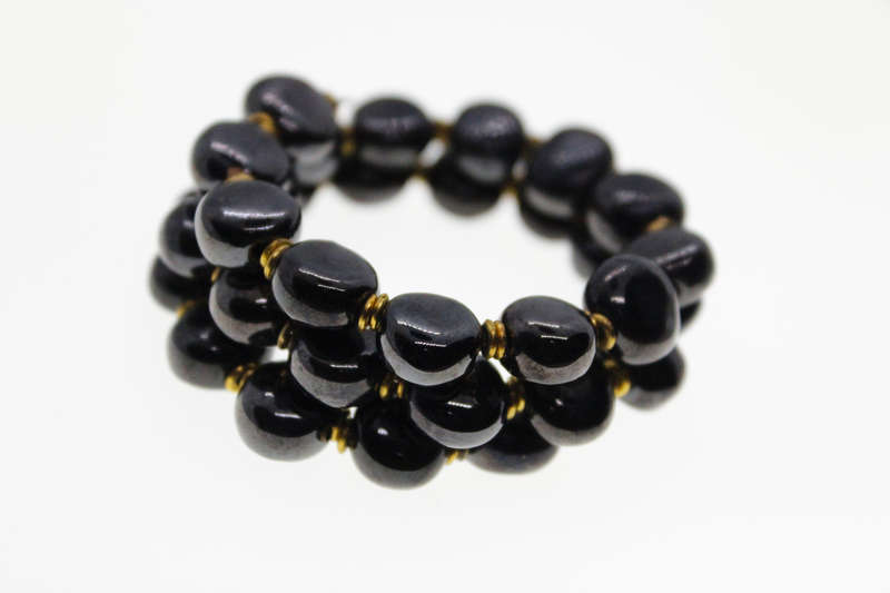 Bracelet - Vintage Gold Tone Black Chalcedony Triple Wrap Bracelet - ML2475