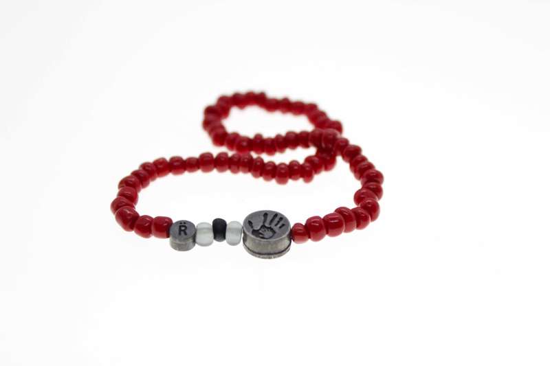 Bracelet - Vintage Jasper Beaded Bracelet Stretchable with Silver Tone Button "Helping Hand" - ML...