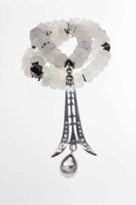 Necklace - Vintage Moonstone Necklace with 925 Silver Chain and Ball Design - ML2490