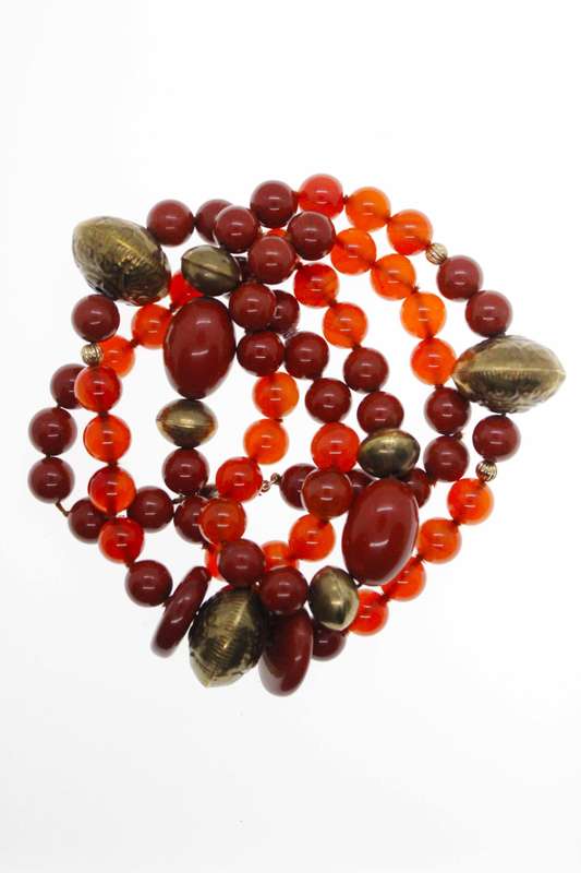 Necklace - Vintage Carnelian and Jasper Necklace. Decorative Brass Beads. 925 Silver Clasp - ML2497