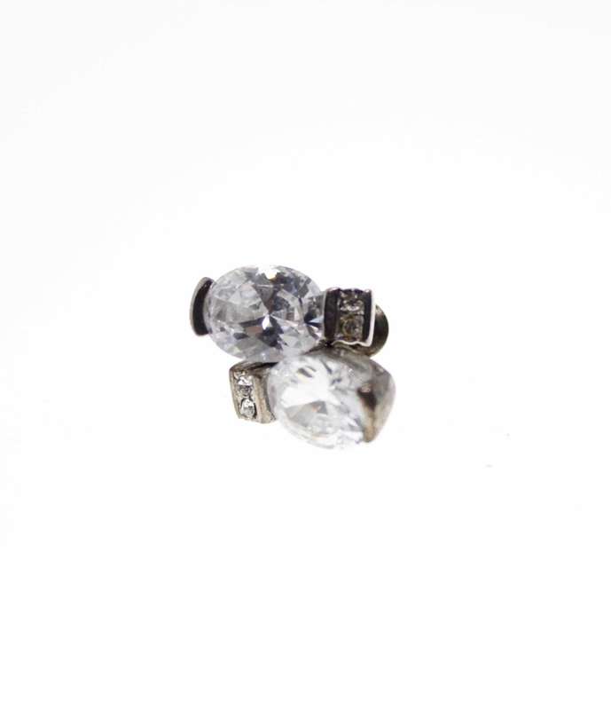 Earrings - Vintage Silver Tone for Pierced Ears Clear Oval Stone  with diamantes - ML2499
