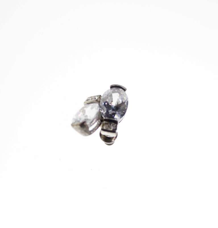 Earrings - Vintage Silver Tone for Pierced Ears Clear Oval Stone  with diamantes - ML2499