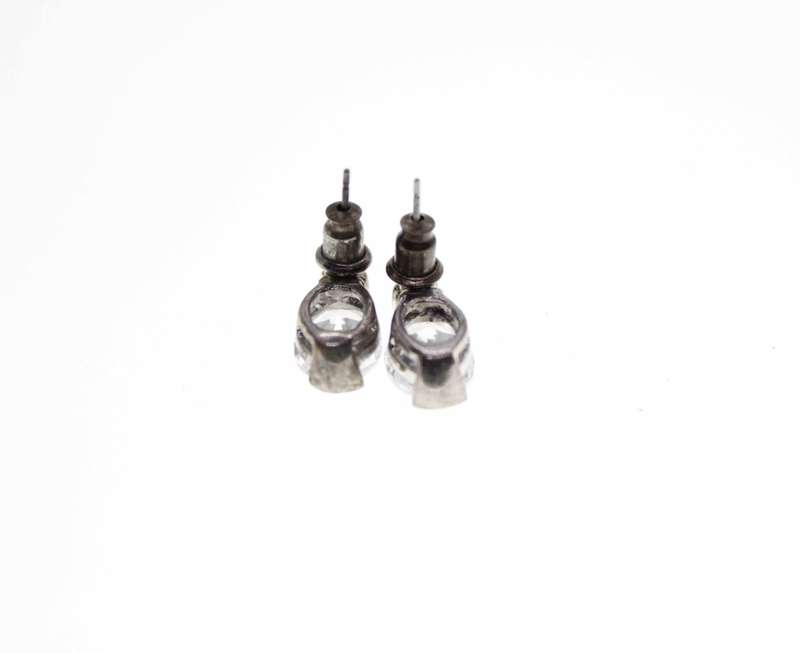 Earrings - Vintage Silver Tone for Pierced Ears Clear Oval Stone  with diamantes - ML2499