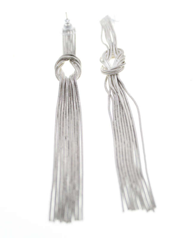 Earrings - Vintage Silver Tone Tassel Style Earrings with Interwoven Loop - ML2508