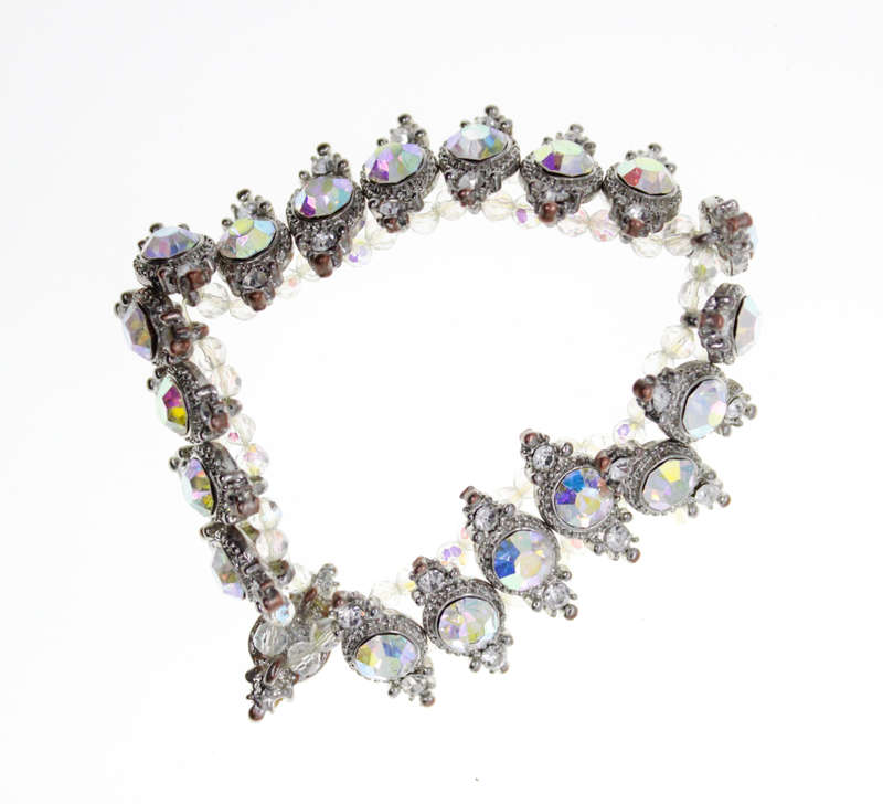 Bracelet - Fashion Silver Tone Stretch Bracelet with Rhinestones, Small Diamantes & Beads - ML2518