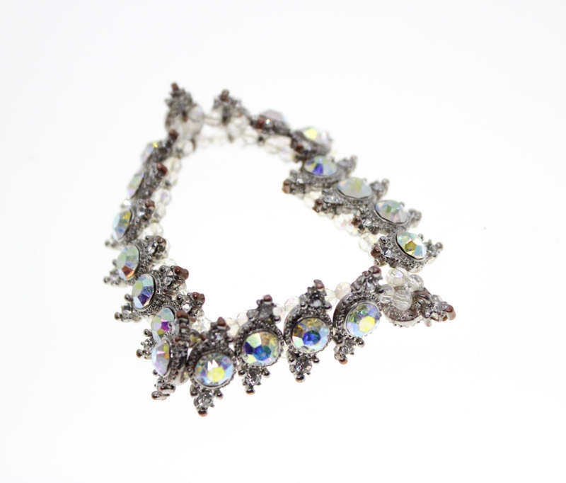 Bracelet - Fashion Silver Tone Stretch Bracelet with Rhinestones, Small Diamantes & Beads - ML2518
