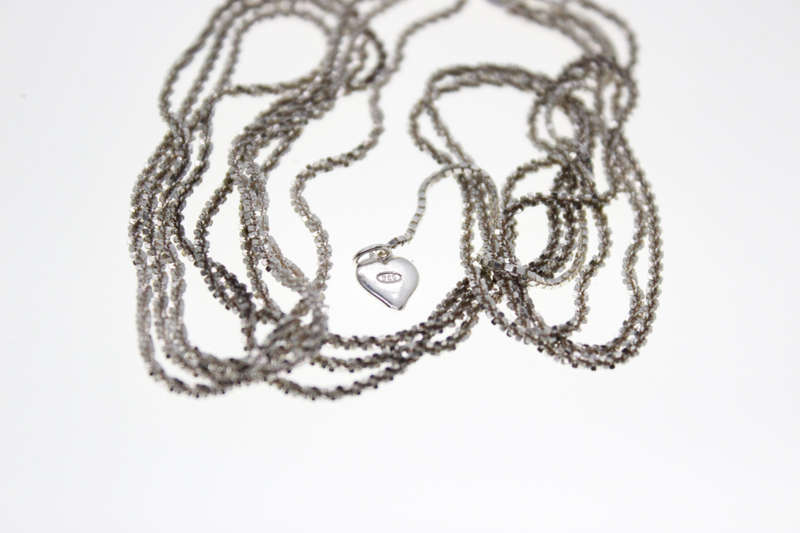 Necklace - Vintage 925 Silver 3 Strand Box Chains with small Silver Heart Stamped dc - ML2521