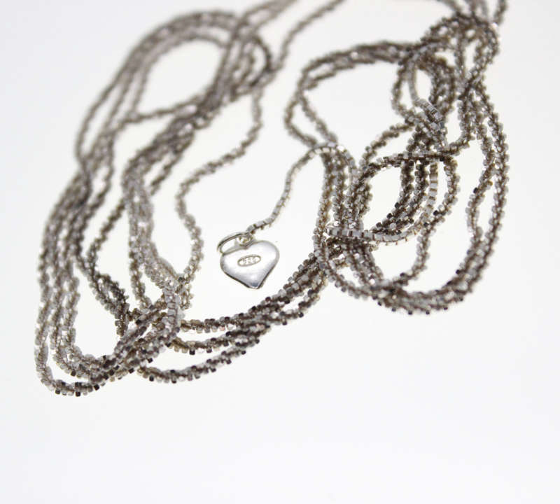 Necklace - Vintage 925 Silver 3 Strand Box Chains with small Silver Heart Stamped dc - ML2521
