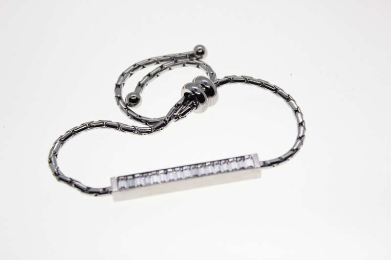 Bracelet - Silver Tone Del Coursy Bar chain with diamantes expandable - ML2522