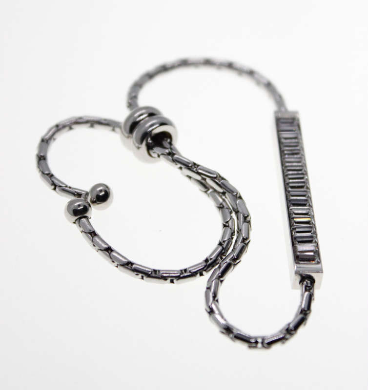 Bracelet - Silver Tone Del Coursy Bar chain with diamantes expandable - ML2522