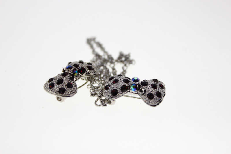 Brooch - Silver Tone Safety Chain 2 bows - ML2523