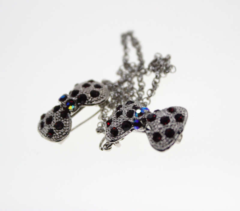 Brooch - Silver Tone Safety Chain 2 bows - ML2523
