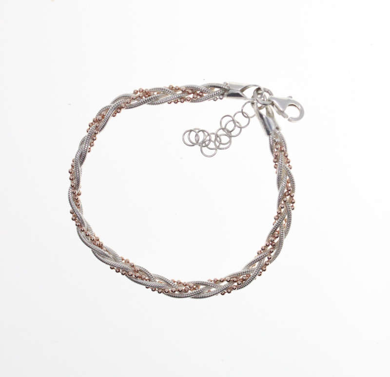 Bracelet - 925 Silver Rope Design with silver tone ball chain entertwined - ML2525
