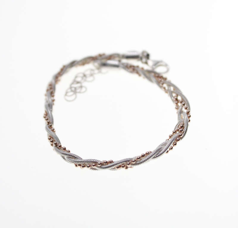 Bracelet - 925 Silver Rope Design with silver tone ball chain entertwined - ML2525