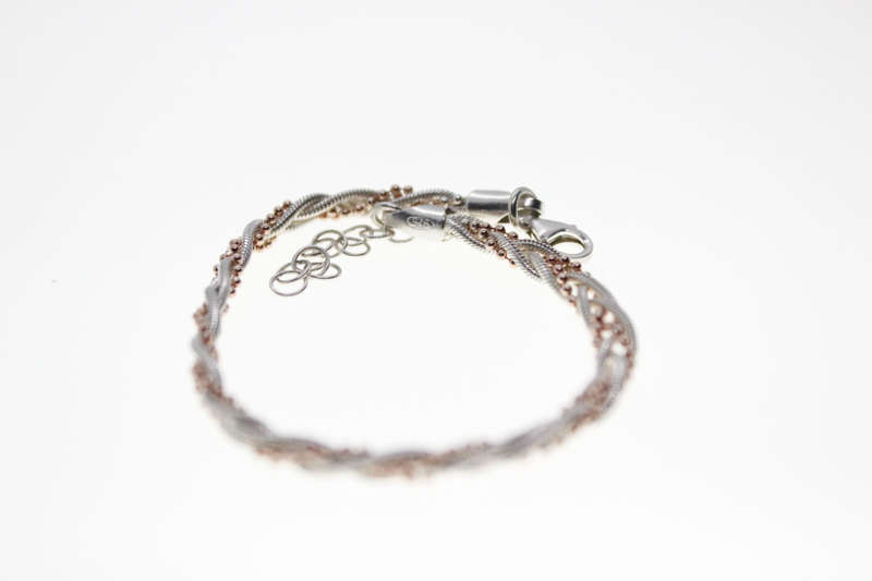 Bracelet - 925 Silver Rope Design with silver tone ball chain entertwined - ML2525