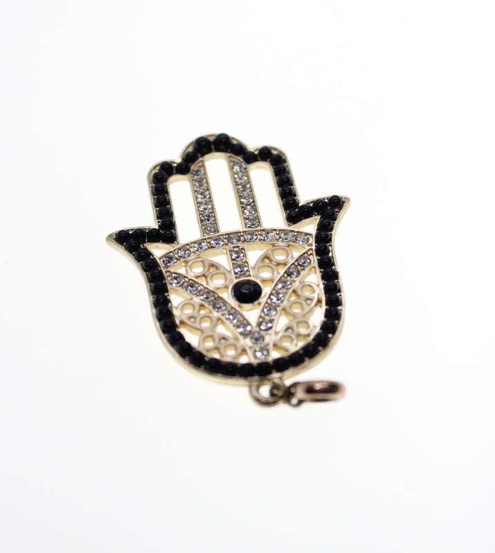 Pendant - Gold and Black Tone with Diamantes Hamsa - ML2526
