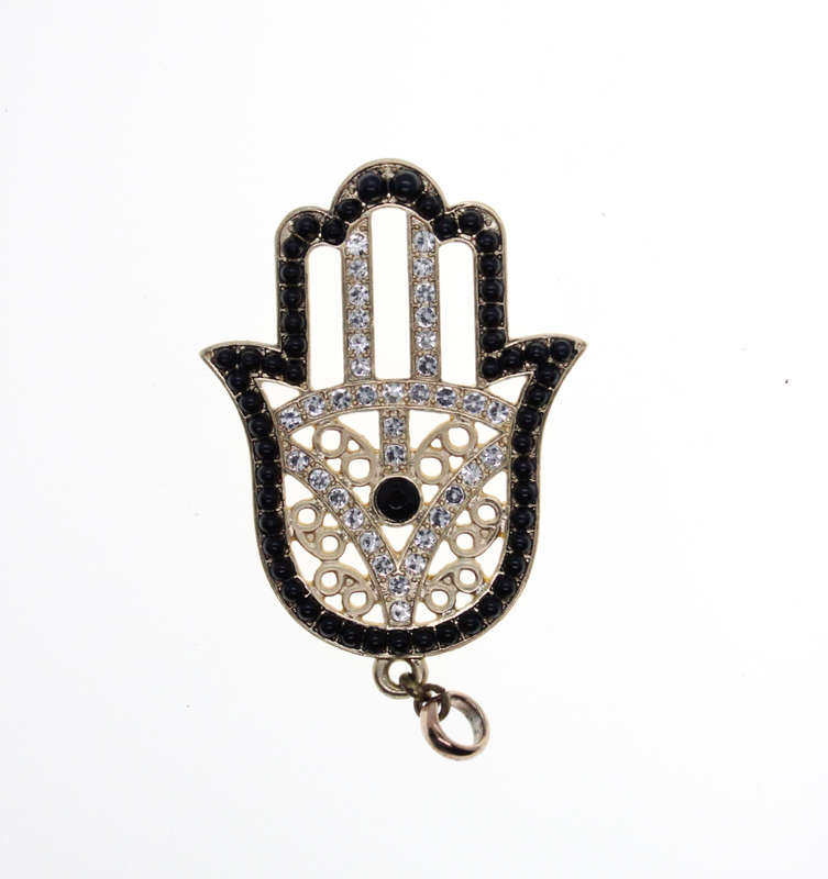 Pendant - Gold and Black Tone with Diamantes Hamsa - ML2526