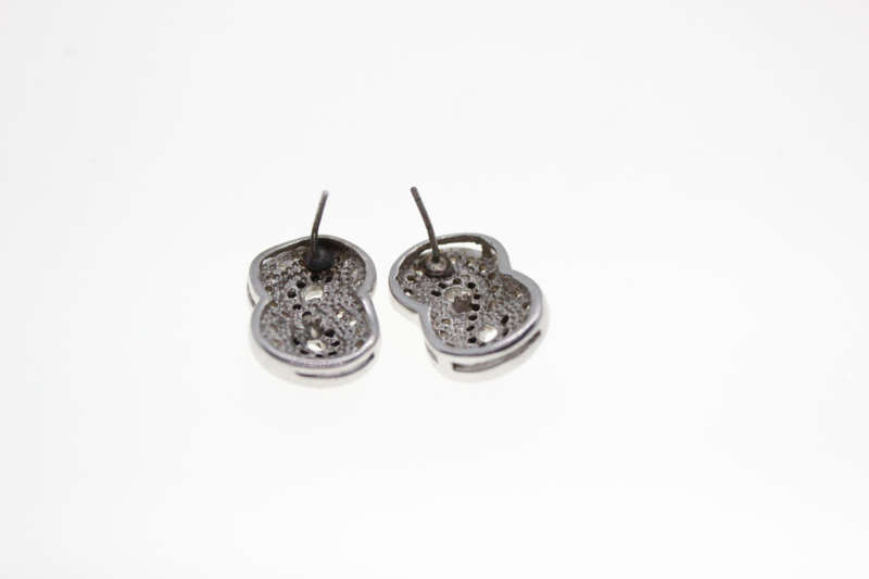 Earrings - Silver Tone Figure of 8 Style with Black and Clear Diamantes - ML2527
