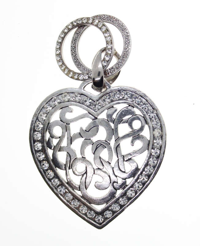 Pendant - Silver Tone Heart with Filigree and Diamante Design with 2 Circles - ML2531