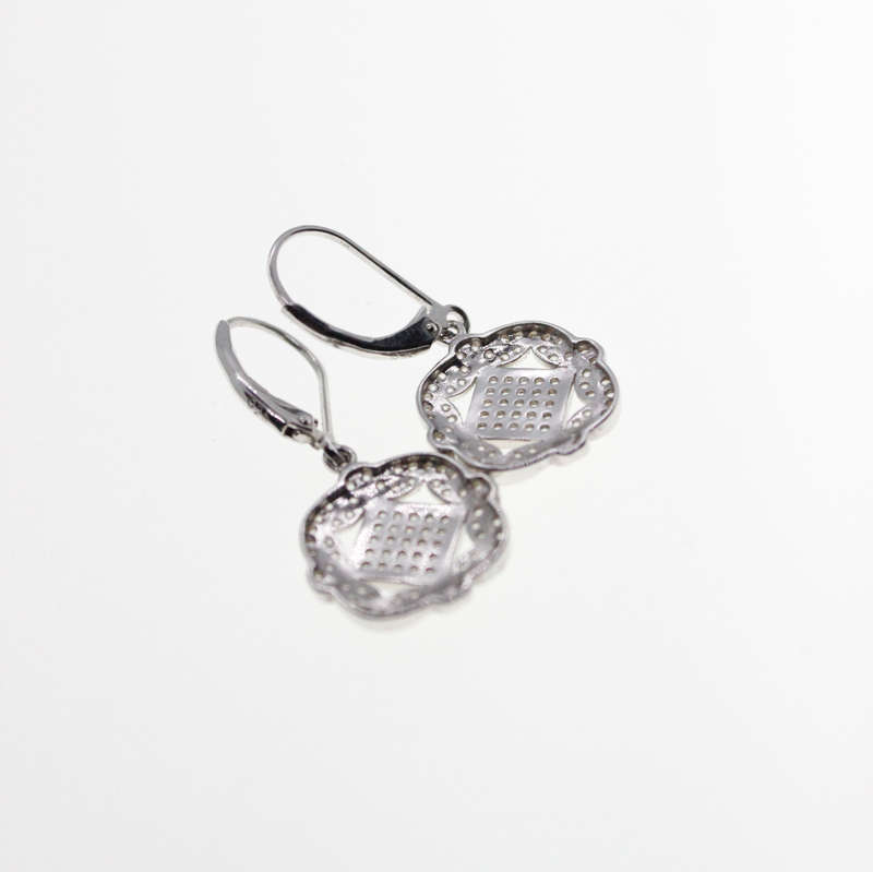 Earrings - 925 Silver Flower Shape Pave Earrings with Triangle Shape in Centre - ML2532