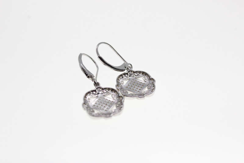 Earrings - 925 Silver Flower Shape Pave Earrings with Triangle Shape in Centre - ML2532