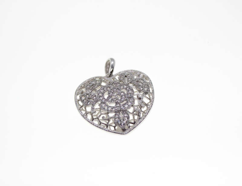 Pendant - Vintage 925 Silver Heart Pendant. Filigree and Marcasite Rose Pattern - ML2536