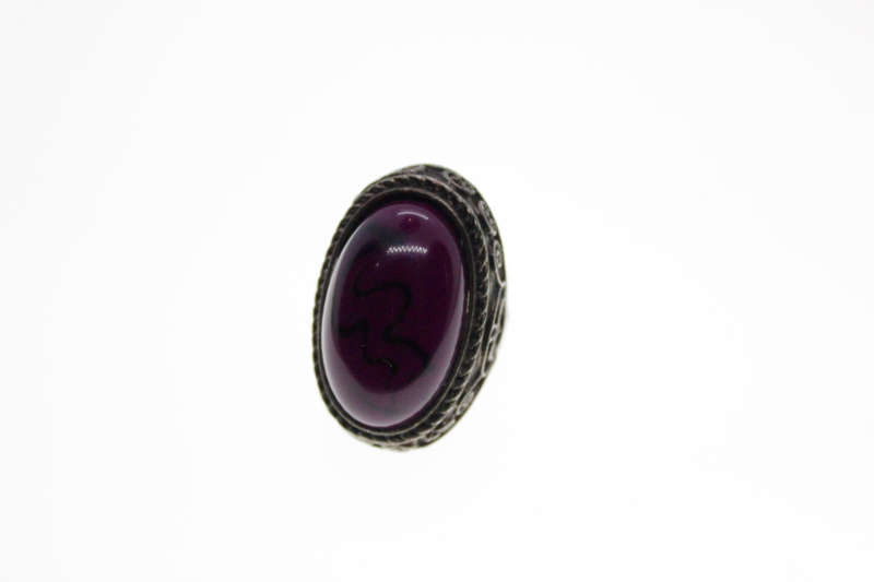 Ring - Vintage Dark Metal Tone with Black and Purple Stone. Filigree & Marcasite Design - ML2539