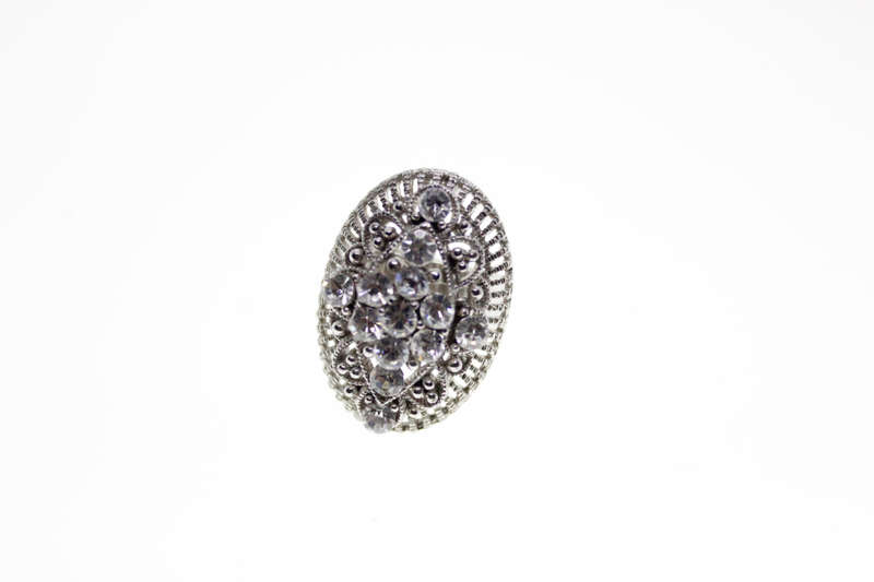 Ring - Vintage Silver Tone Diamante Ring with Filigree and Marcasite Design - ML2542