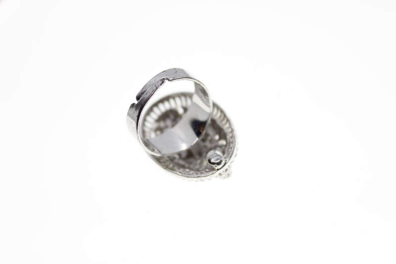 Ring - Vintage Silver Tone Diamante Ring with Filigree and Marcasite Design - ML2542