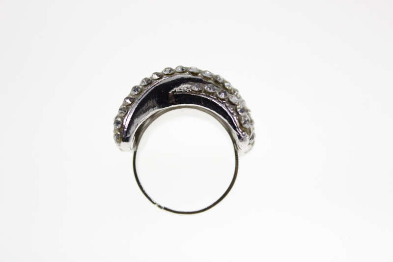 Ring - Fashion Silver Tone Layered Ring with Clear and Charcoal Diamantes - ML2545