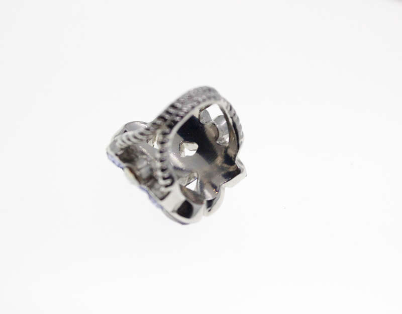 Ring - Vintage Silver Tone Irregular Shape with White, Light Blue and Dark Blue Rhinestones - ML2555
