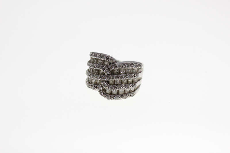 Ring - Vintage 925 Silver Ring with Circular and Rectangular Rhinestones - ML2558