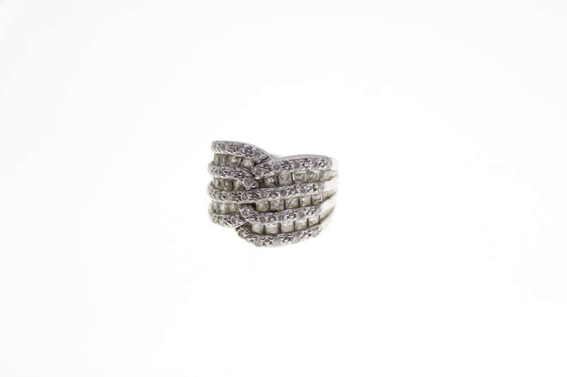 Ring - Vintage 925 Silver Ring with Circular and Rectangular Rhinestones - ML2558