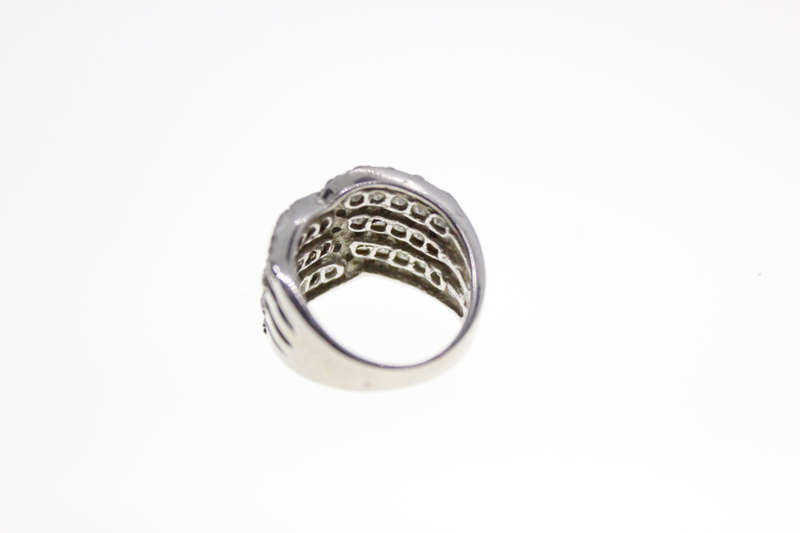 Ring - Vintage 925 Silver Ring with Circular and Rectangular Rhinestones - ML2558
