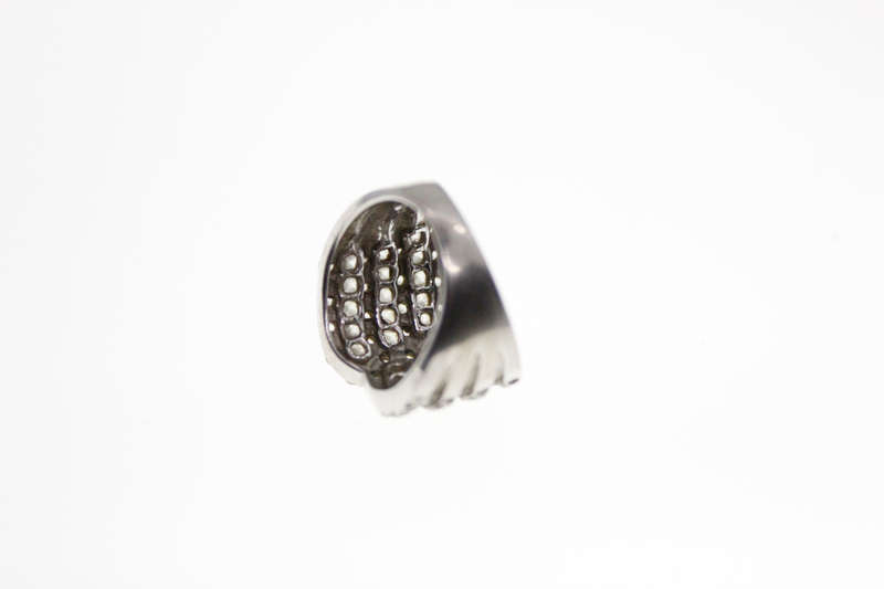 Ring - Vintage 925 Silver Ring with Circular and Rectangular Rhinestones - ML2558