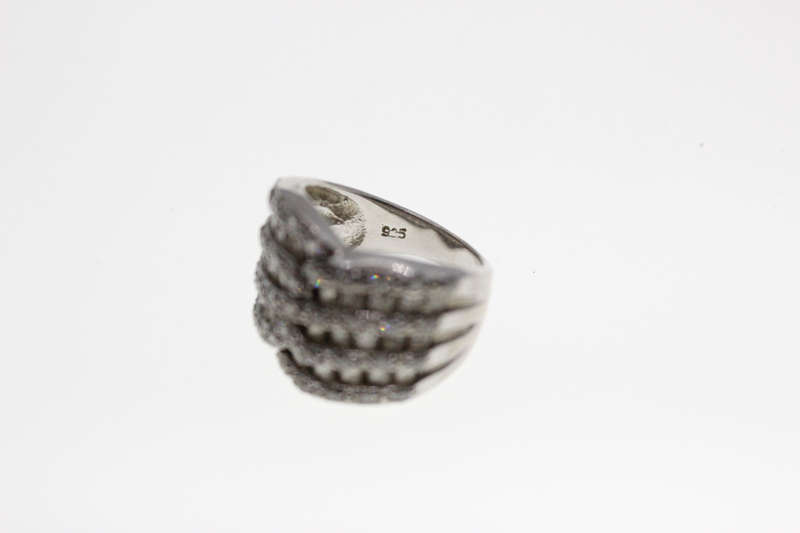 Ring - Vintage 925 Silver Ring with Circular and Rectangular Rhinestones - ML2558