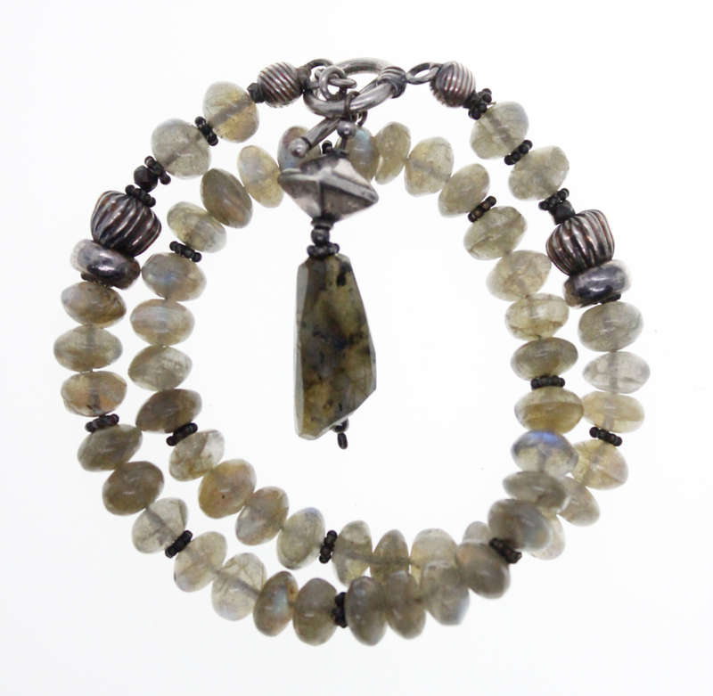 Necklace - Vintage Iridescent Moonstone Necklace with Silver Tone T-Bar Clasp - ML2560