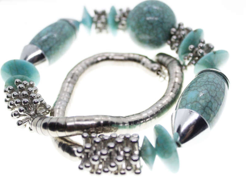 Necklace - Silver Necklace with Turquoise Beads - Lightweight - ML2562