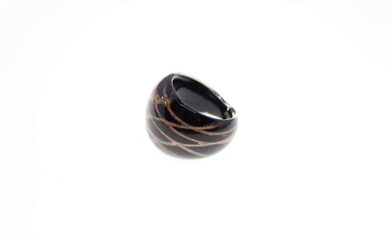 Fashion Ring - Chunky Black Plastic ring with Bronze Glittery Diamond Design - ML2566