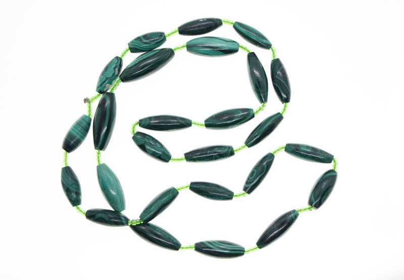 Necklace - Vintage Green Pear Shaped Natural Malachite Necklace - ML2573