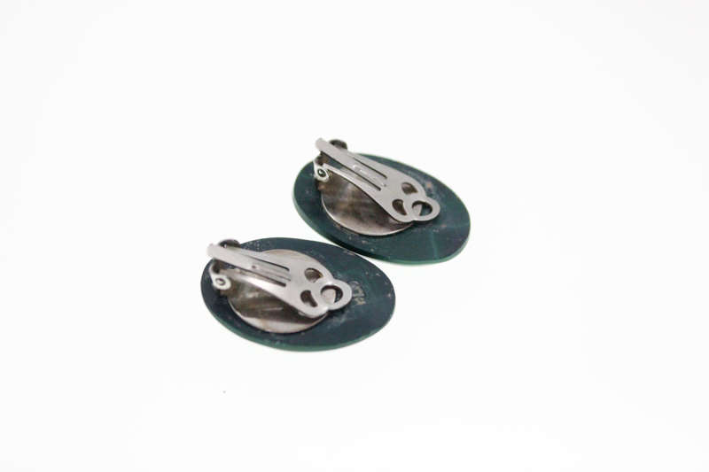 Earrings -  Vintage Malachite Pear Shape Clip on Earrings - ML2577