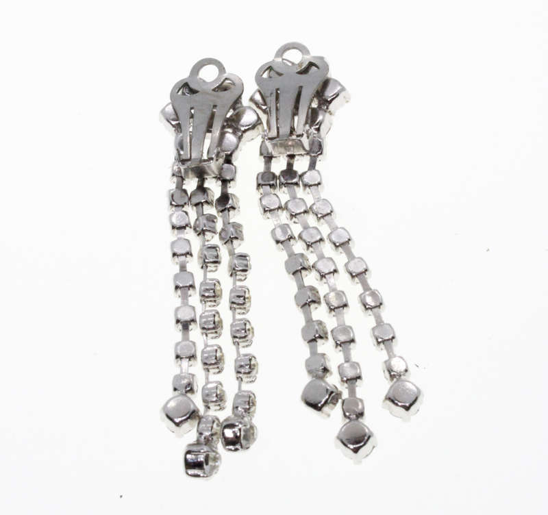 Earrings - A bit of Bling. Vintage Diamante Flower with 3 Strands Diamante Dangly Clip on Earring...