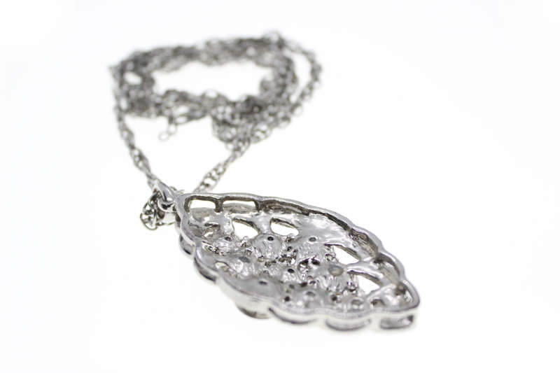 Pendant - Vintage Silver Tone Chain. 9 Smokey Grey Beads/Diamantes on Pendant - ML2586