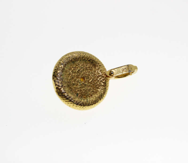 Pendant - Vintage Gold Tone Circle Pendant with Diamantes around Faux Pearl, Stamped Roman - ML2590