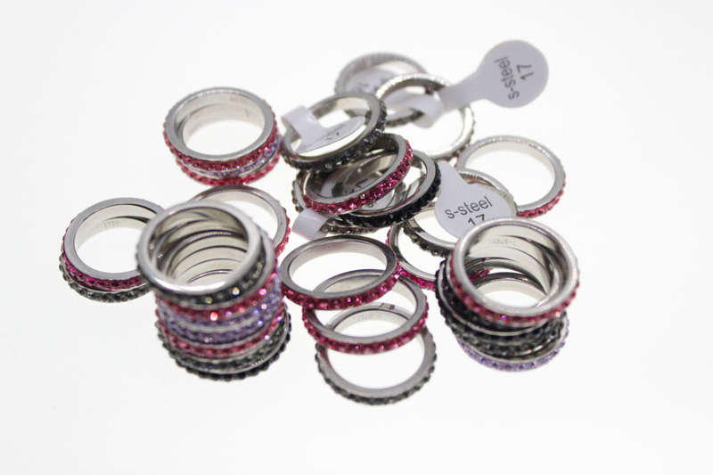Ring - Fashion 30 x Sparkly Silver Tone Various Colour Diamante Studded Rings - ML2600